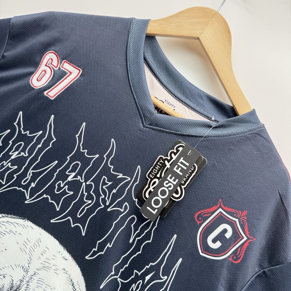 Eighty Eight Brand Celestial Skull Jersey Shirt Mens Large Loose Fit Blue Y2K 67
